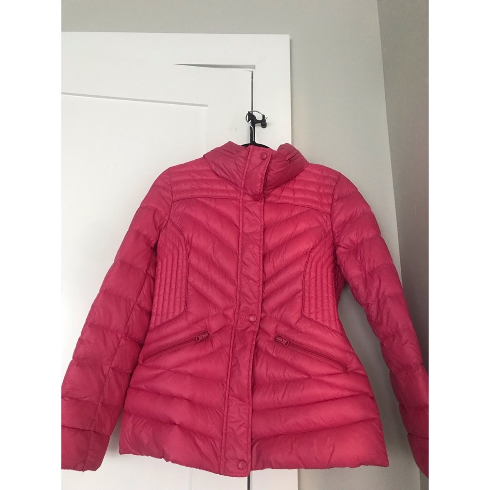 HALOGEN Hot pink puffer coat/ down jacket.